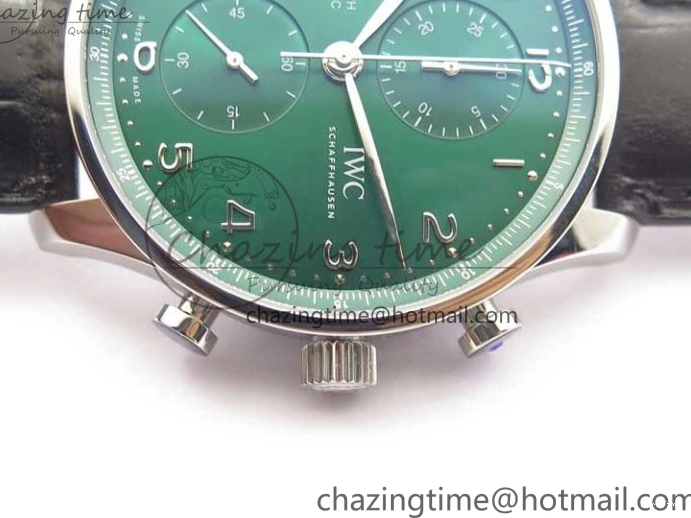 MIROTIME 0410 Elegant Portuguese IW371615 ZF 1:1 Best Edition SS Green Dial on Black Leather Strap A96355 V 7081